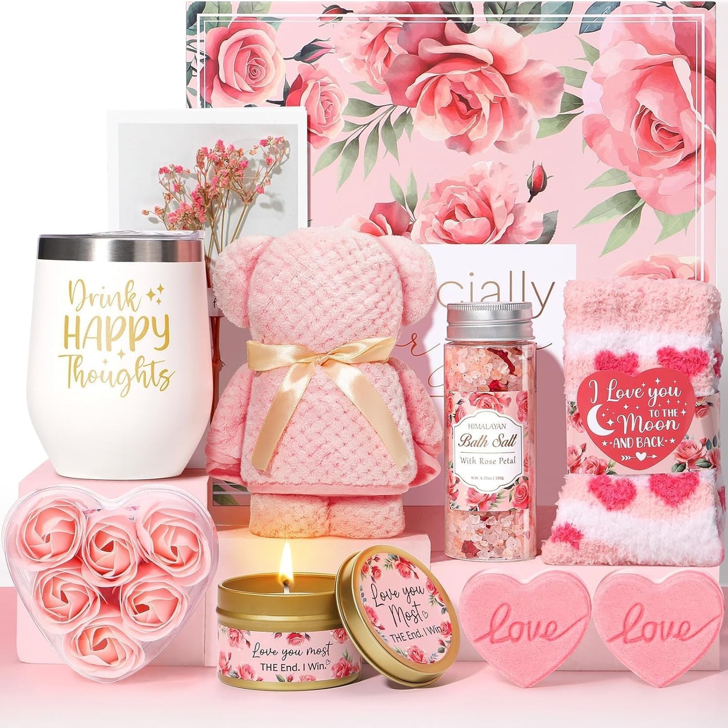 Rose Spa Set - Pink Romantic & Bday Mother’s Day Gifts for Mom Sister Wife
