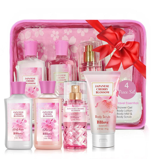 Japanese Cherry Blossom Bath Set - 4pcs Luxury - Women Mom Gifts