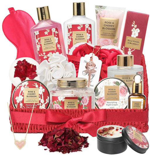Rose Spa Set - Valentines & Mom’s Day Gifts for Her (25pc Luxury Kit)