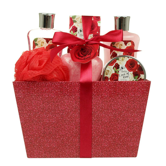 Rose Spa Basket - Shower Gel & Lotion - Bday Valentine's Gifts for Women