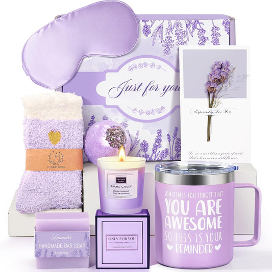 Lavender Spa Set - Bday & Mom’s Day Gifts for Her (Purple, Mom, Wife, Sister)