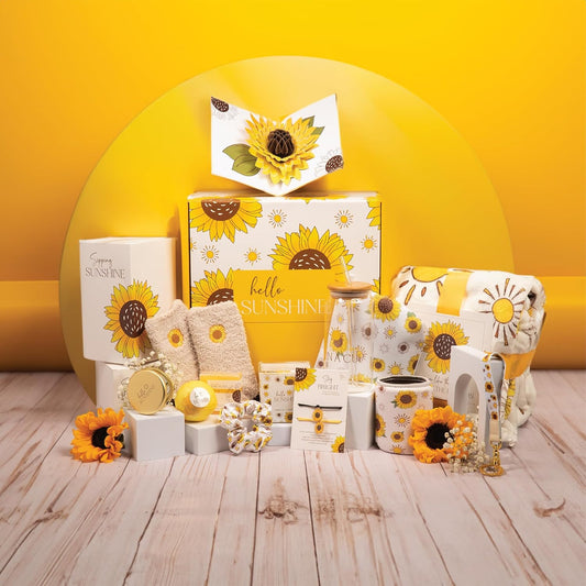 The Love Crate Co Sunflower Box - 15pc Birthday Get Well Gifts - Women Care Package