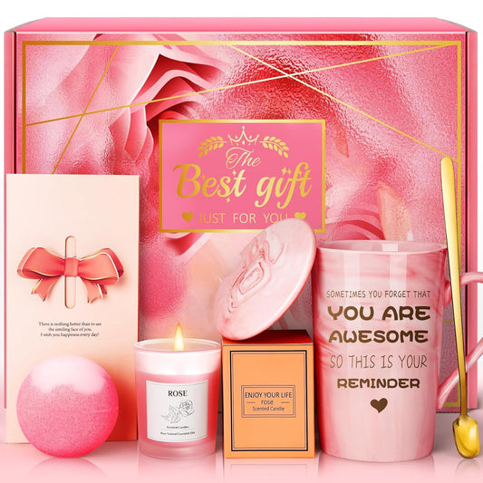 Pink Rose Spa Basket - Women Mom Wife Gifts - Birthday Christmas