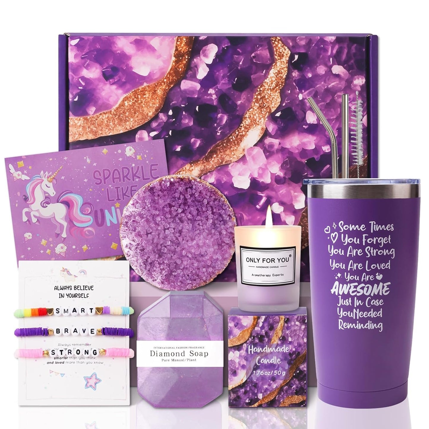 Purple Spa Gift Basket – Christmas & Valentine’s Day Present for Mom, Sister & Friends (With Greeting Card)
