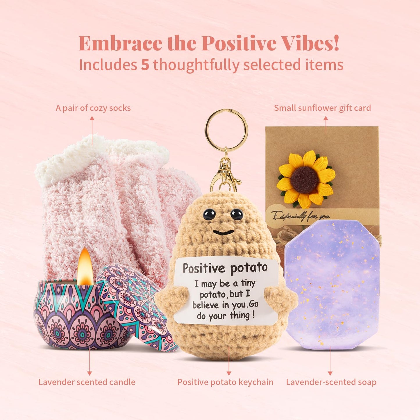 Positive Potato Dolls Self Care Set – Unique Birthday Gift for Mom & Women (Crochet & Positivity)