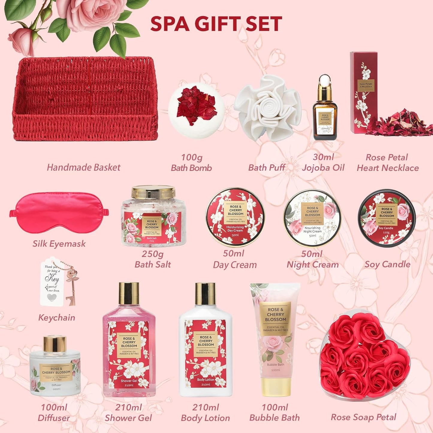 Rose Spa Set - Valentines & Mom’s Day Gifts for Her (25pc Luxury Kit)