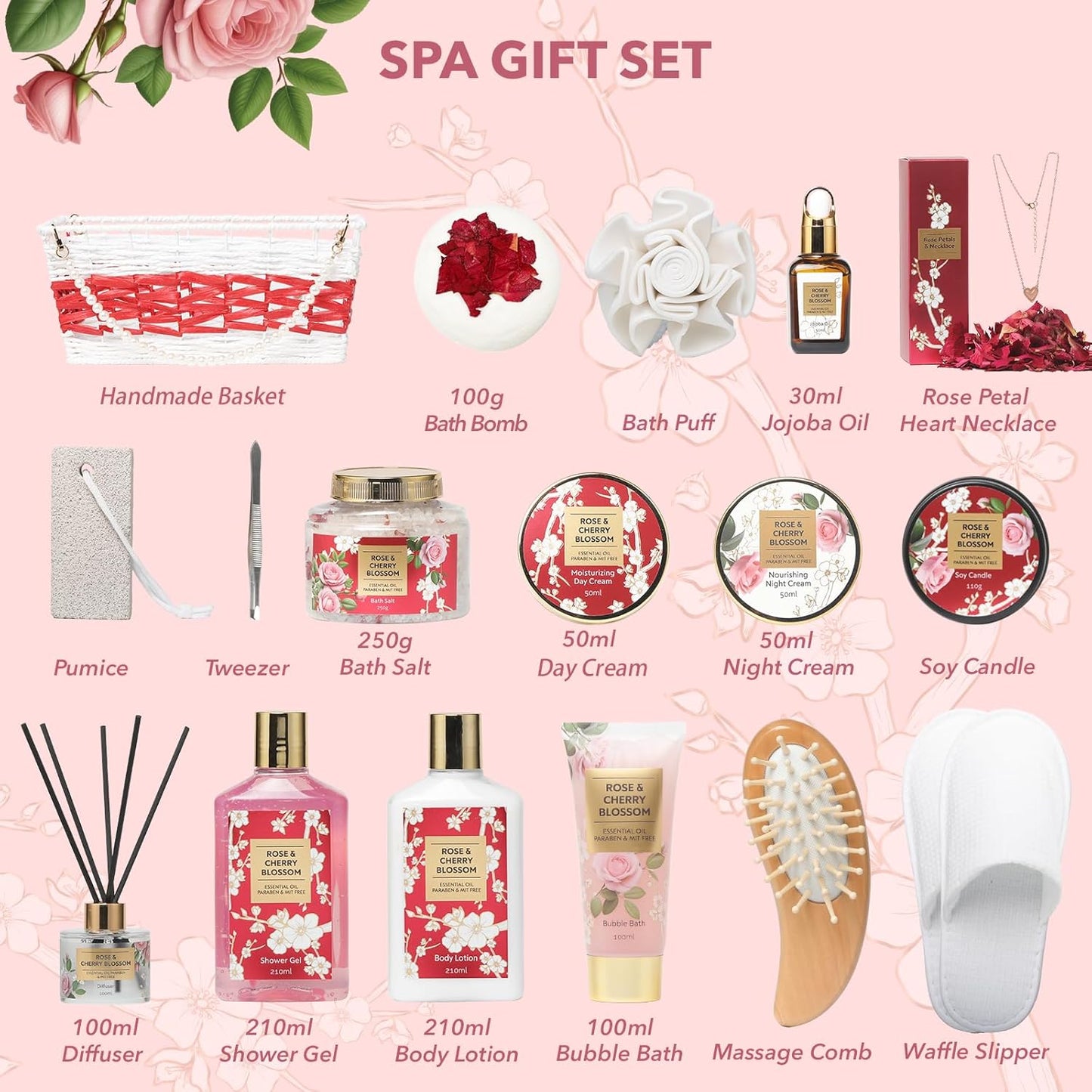 19pc Rose Spa Set - Lotion & Shower Gel - Bday Mother’s Day Gifts for Mom