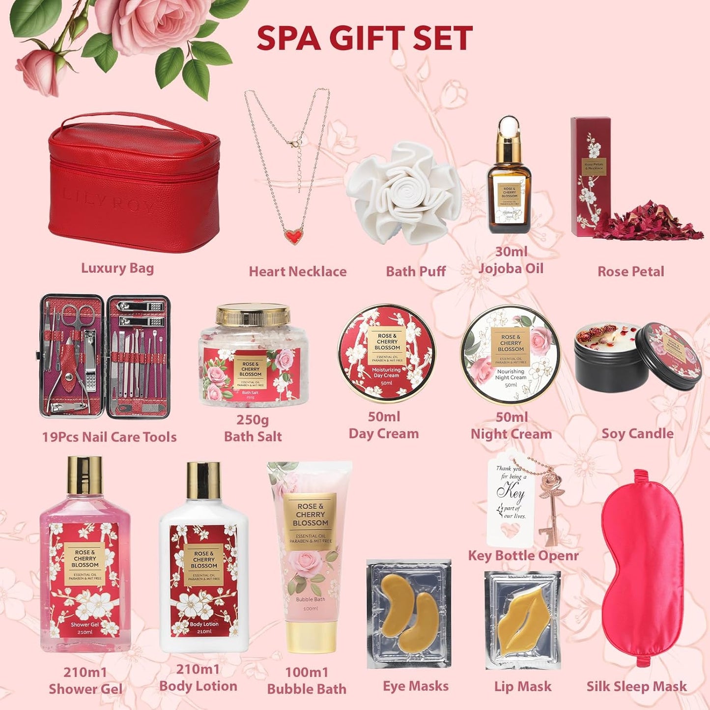 17pc Women’s Spa Bath Bag - Valentines Christmas Gifts - Mom Birthday Set