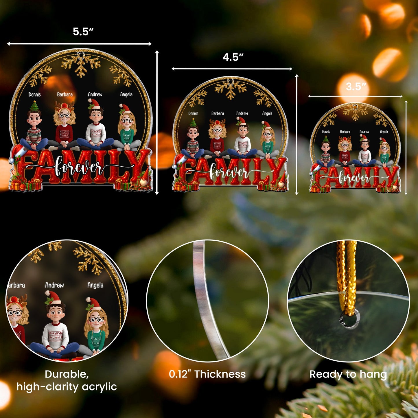 2025 Family, Siblings, Sisters Christmas Gold & Red - Personalized Acrylic Ornament