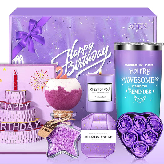Aoen Purple Spa Gift Set – 7 - Piece Unique Birthday & Holiday Present for Best Friends, Mom & Coworkers
