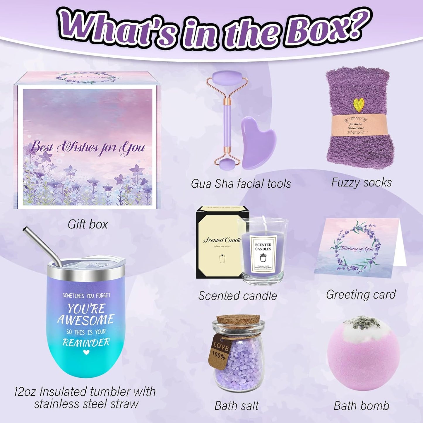Unique Self Care Gift Set – Birthday Present for Women with Gua Sha Tool & 12oz Tumbler