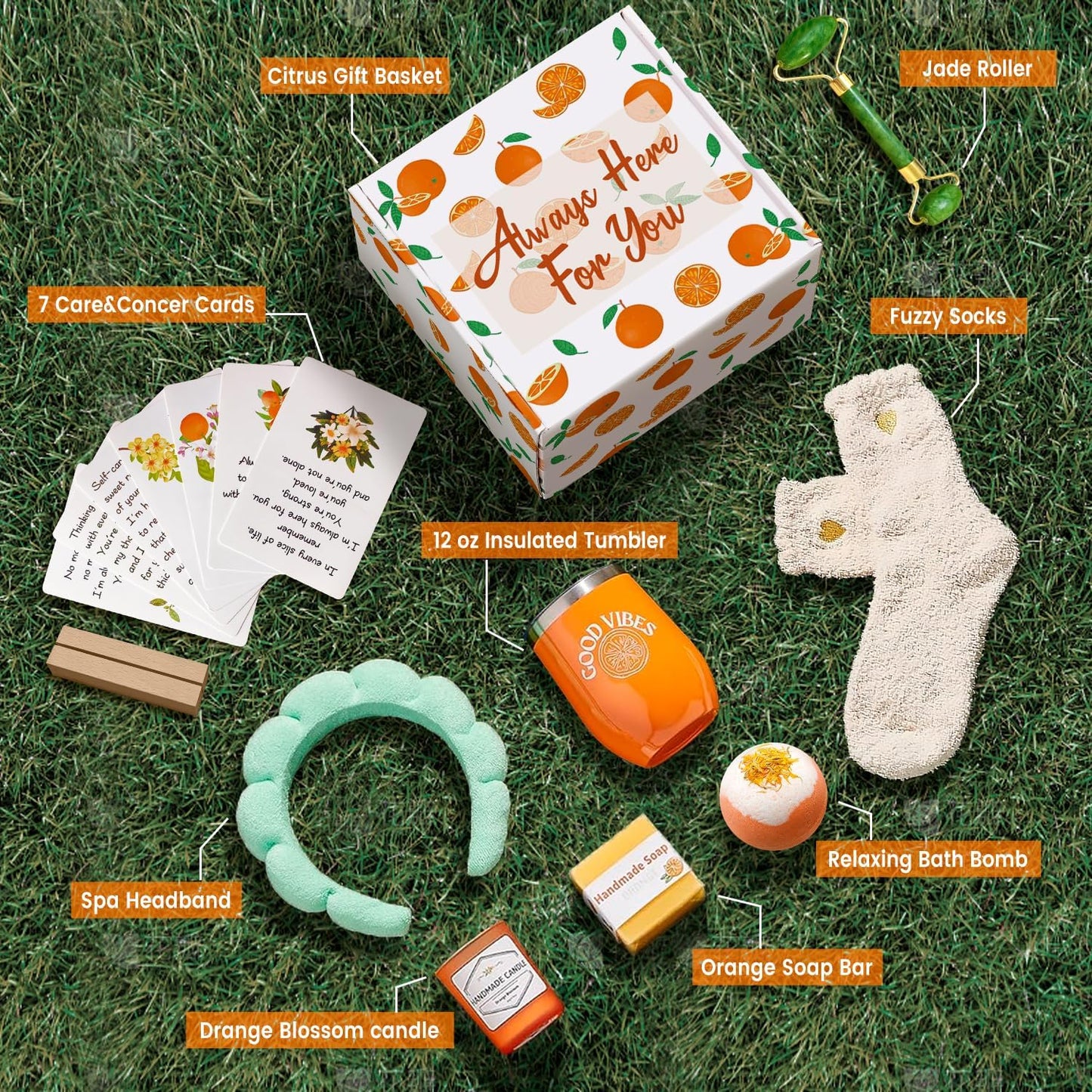 Orange Fruit Themed Care Package – Perfect Get Well & Self Care Gift for Her, Mom & Friends