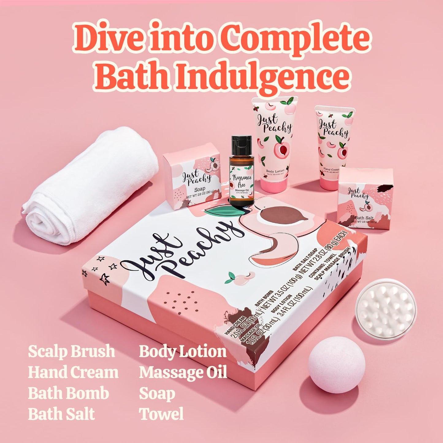 BFFLOVE 8pc Peach Spa Set – Christmas Gift for Women
