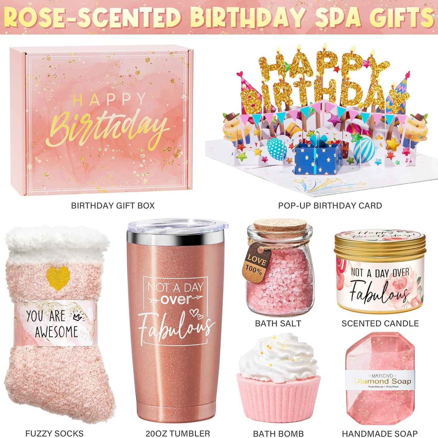 Rose Spa Gift Basket - Self Care Birthday Gifts - Mom Sister Best Friend