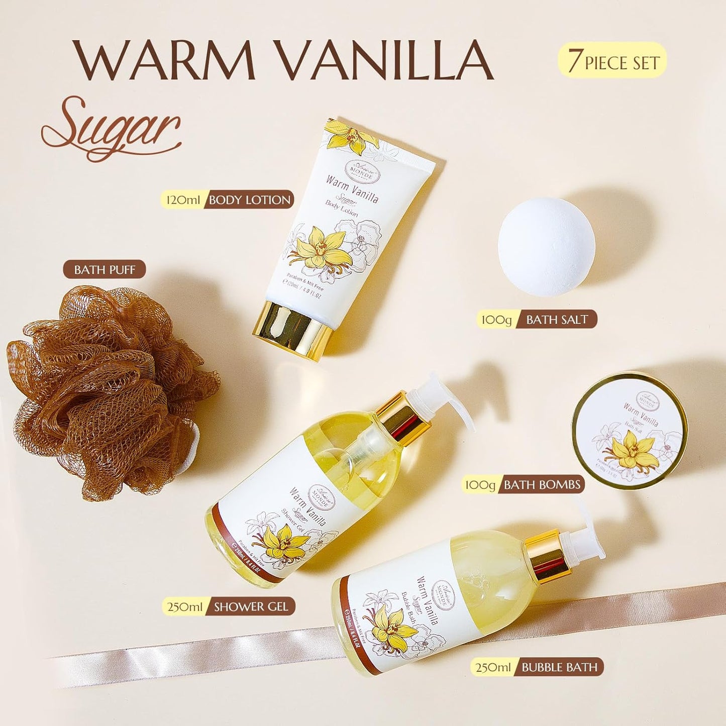 Warm Vanilla Sugar Spa Set - 7pc Shower Gel Bubble Bath - Women Christmas Gifts