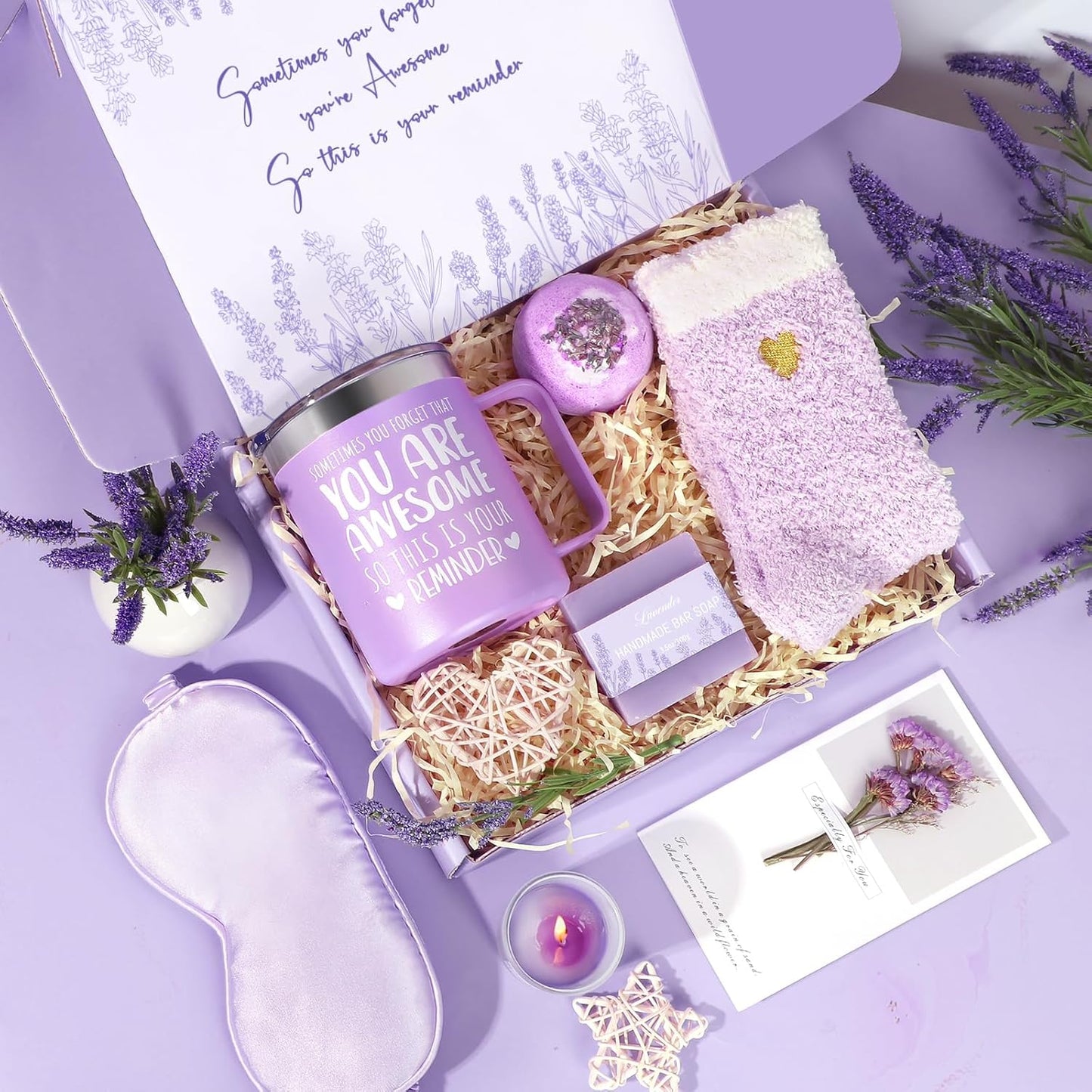 Lavender Spa Set - Bday & Mom’s Day Gifts for Her (Purple, Mom, Wife, Sister)
