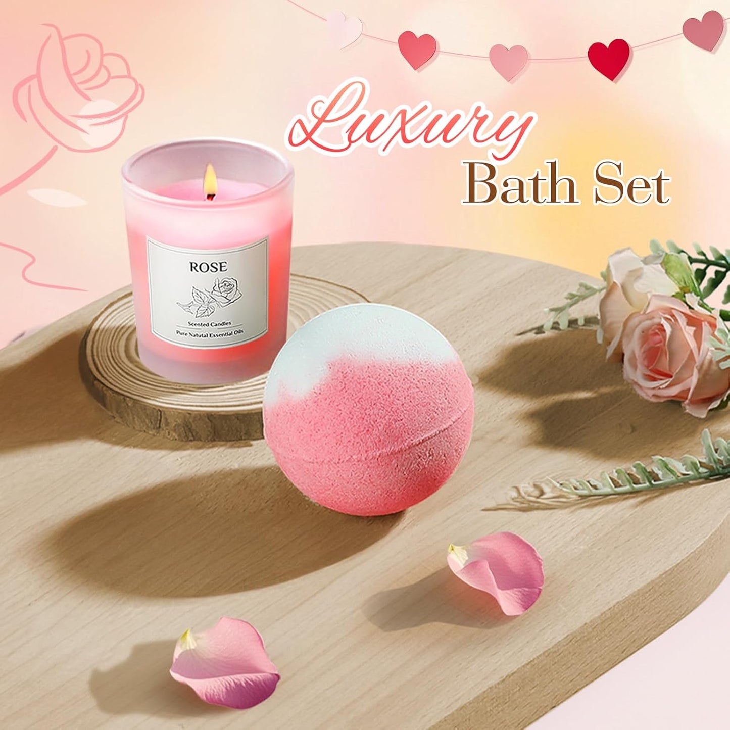 Pink Rose Spa Basket - Women Mom Wife Gifts - Birthday Christmas