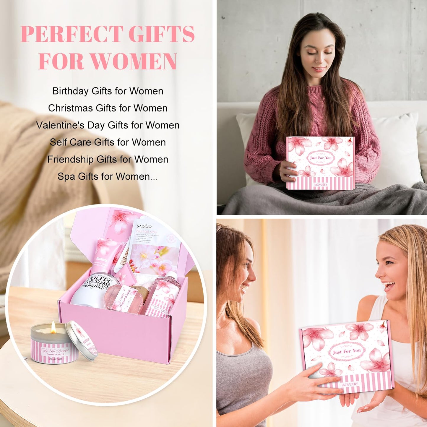 Cherry Blossoms Spa Gift Basket – Perfect Birthday & Christmas Present for Mom, Sister & Friends (12 - Piece Self Care Set)