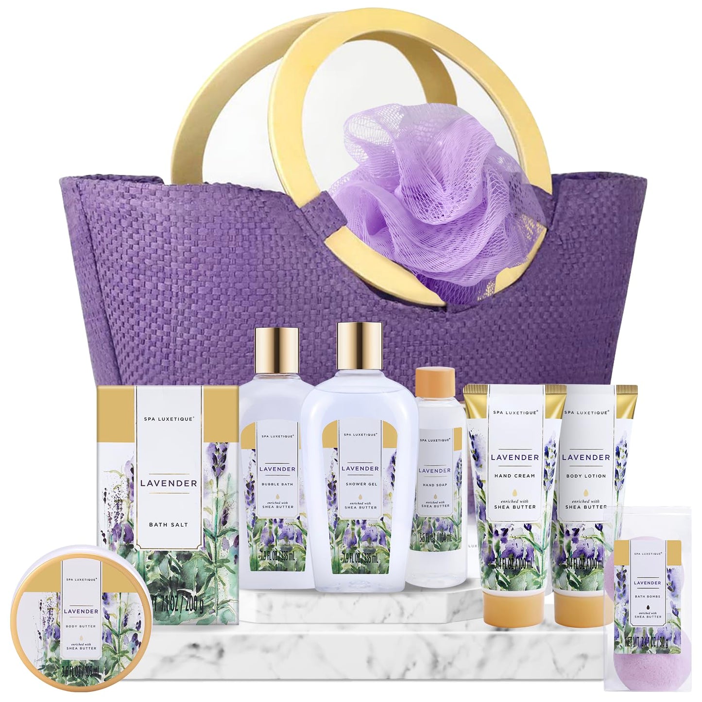 Spa Luxetique 10pcs Lavender Set - Body Lotion & Bubble Bath - Women Christmas Gifts