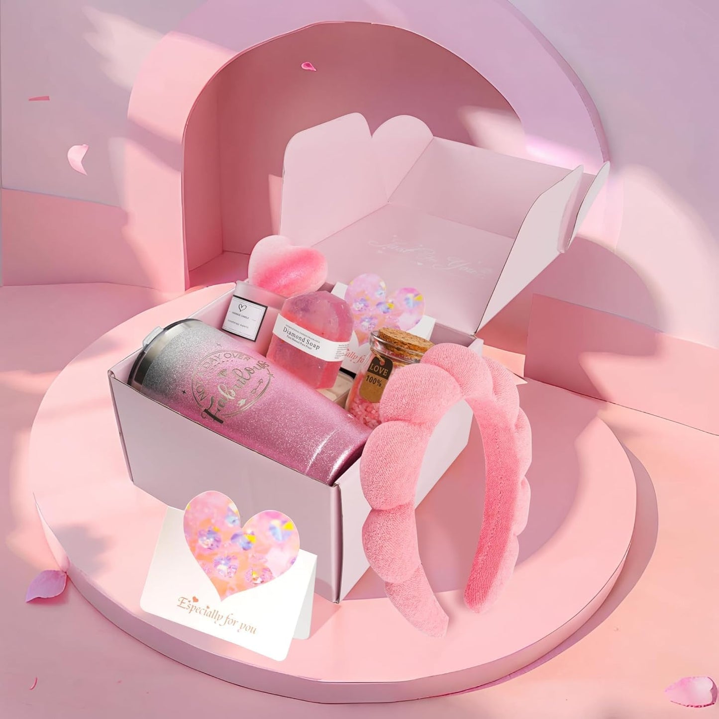 Pink Spa Basket - Tumbler & Self Care - Bday Grad Gifts for Mom Wife