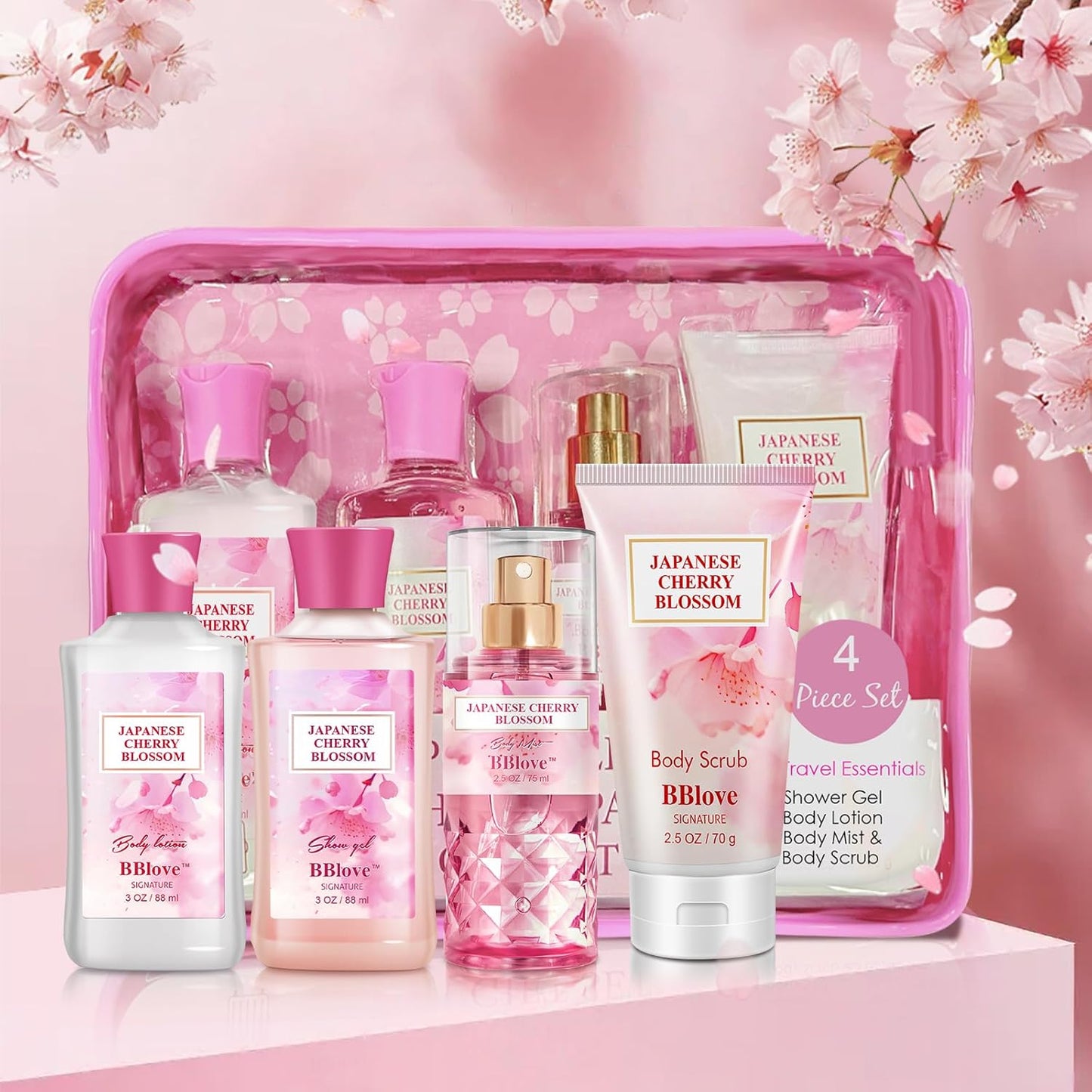 Japanese Cherry Blossom Bath Set - 4pcs Luxury - Women Mom Gifts