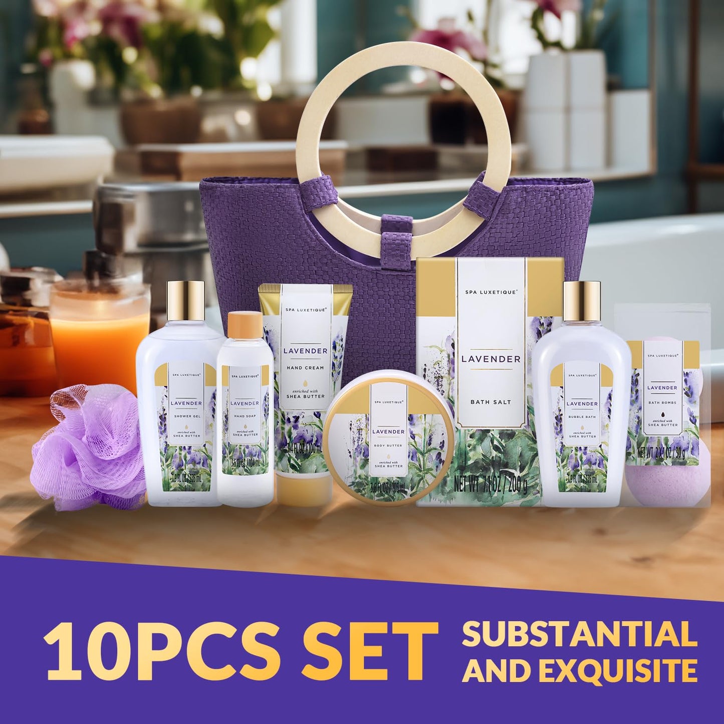 Spa Luxetique 10pcs Lavender Set - Body Lotion & Bubble Bath - Women Christmas Gifts