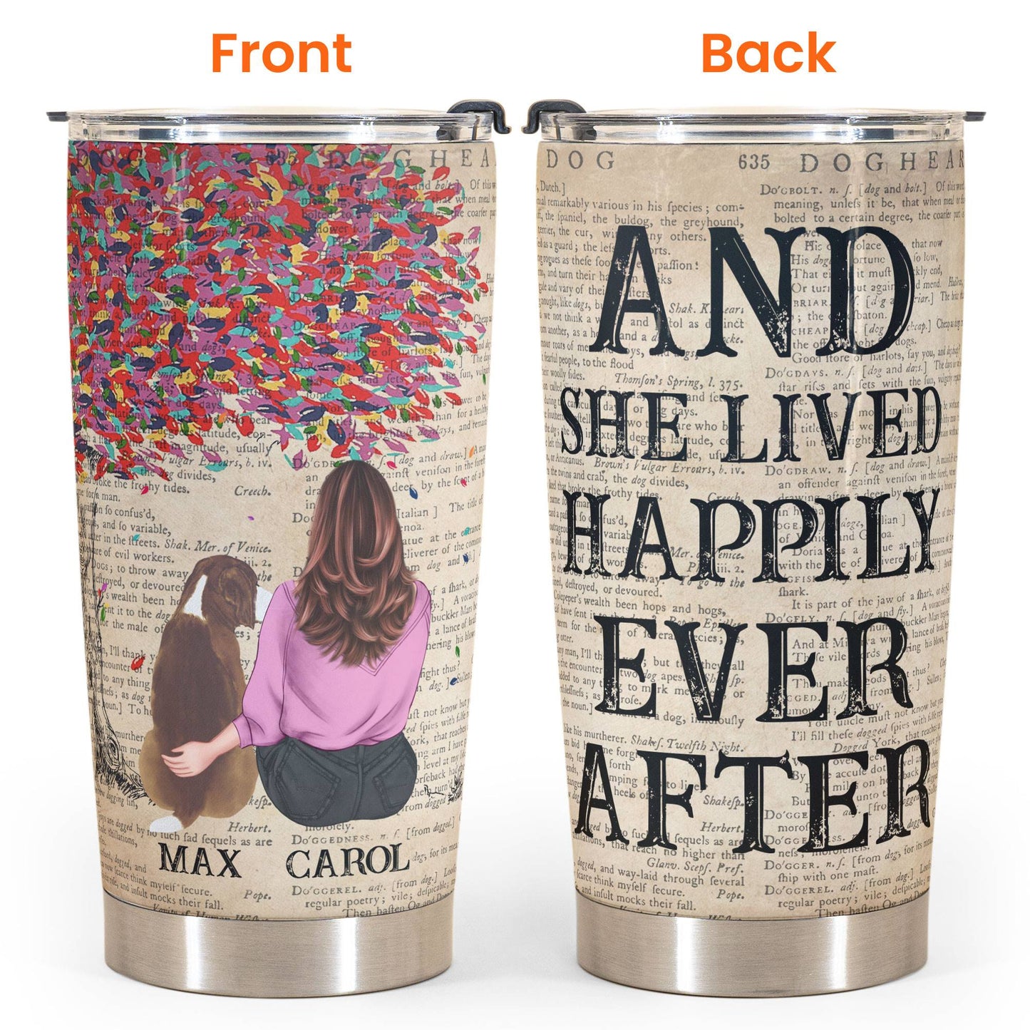 And She Lived Happily Ever After - Personalized Tumbler Cup - Gift For Dog Lover - Dictionary Template