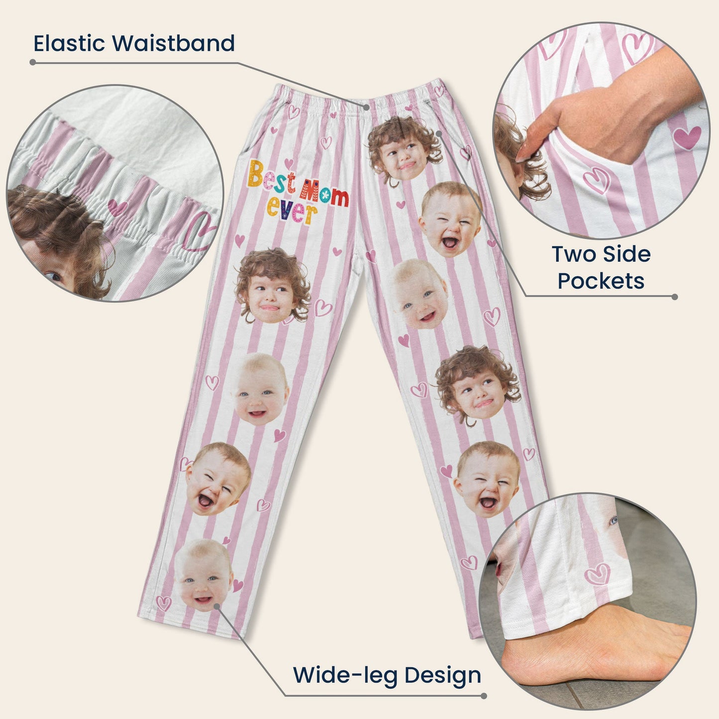 Best Mom Ever Striped Pattern - Personalized Photo Sweatpants, Lounge Pants With Pockets