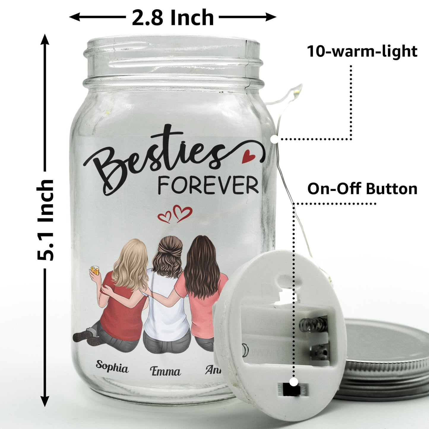 Besties Forever Because Of You I Laugh A Little Harder - Personalized Mason Jar Light