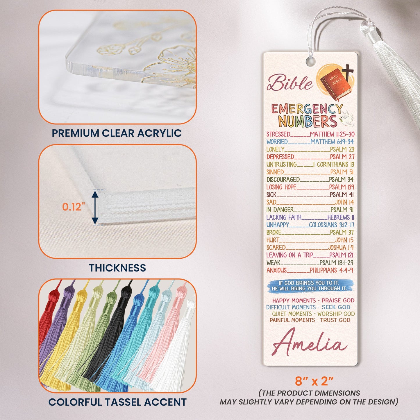 Bible Emergency Numbers - Custom Acrylic Bookmark