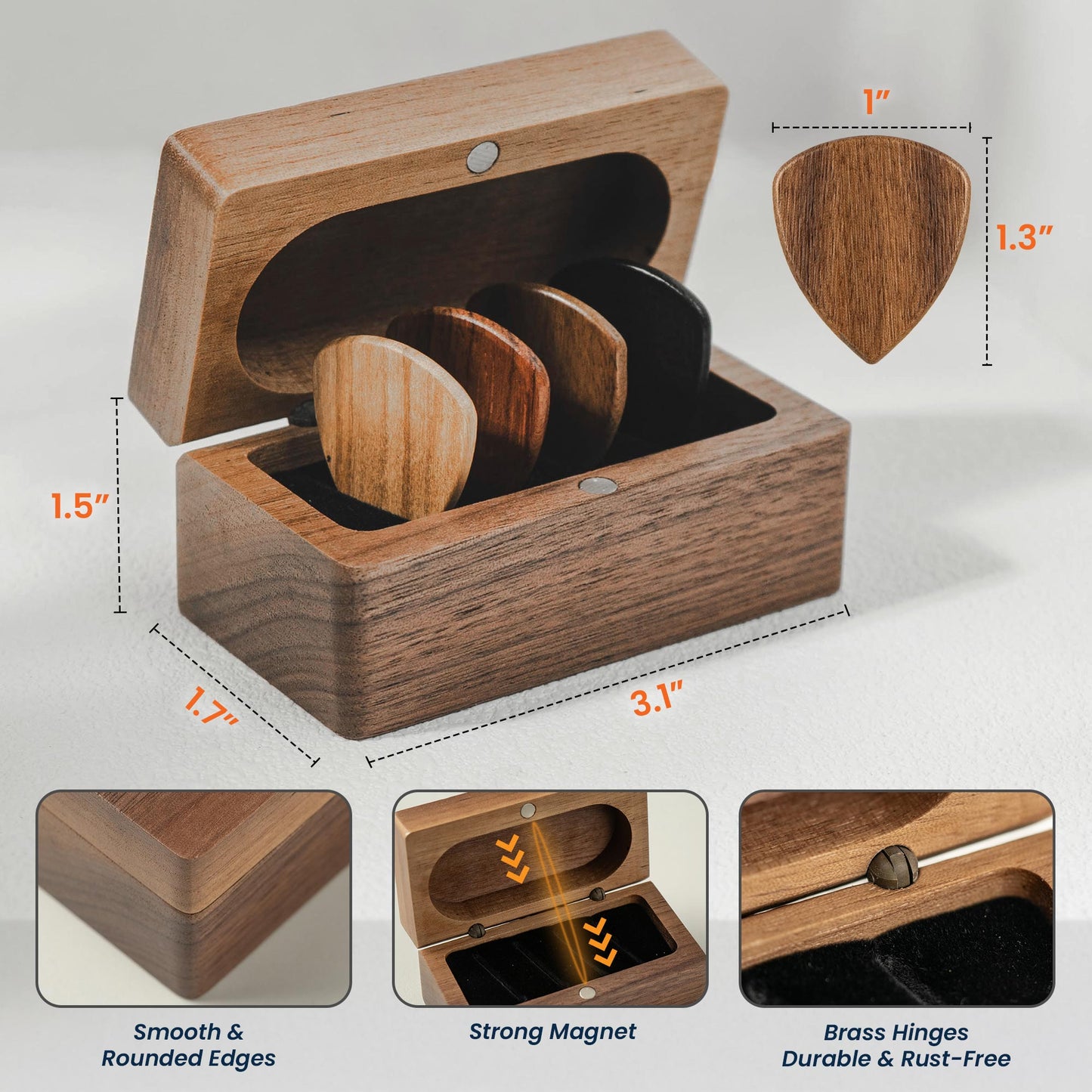 Birth Flower, Guitar Lover - Personalized Wooden Guitar Pick Box