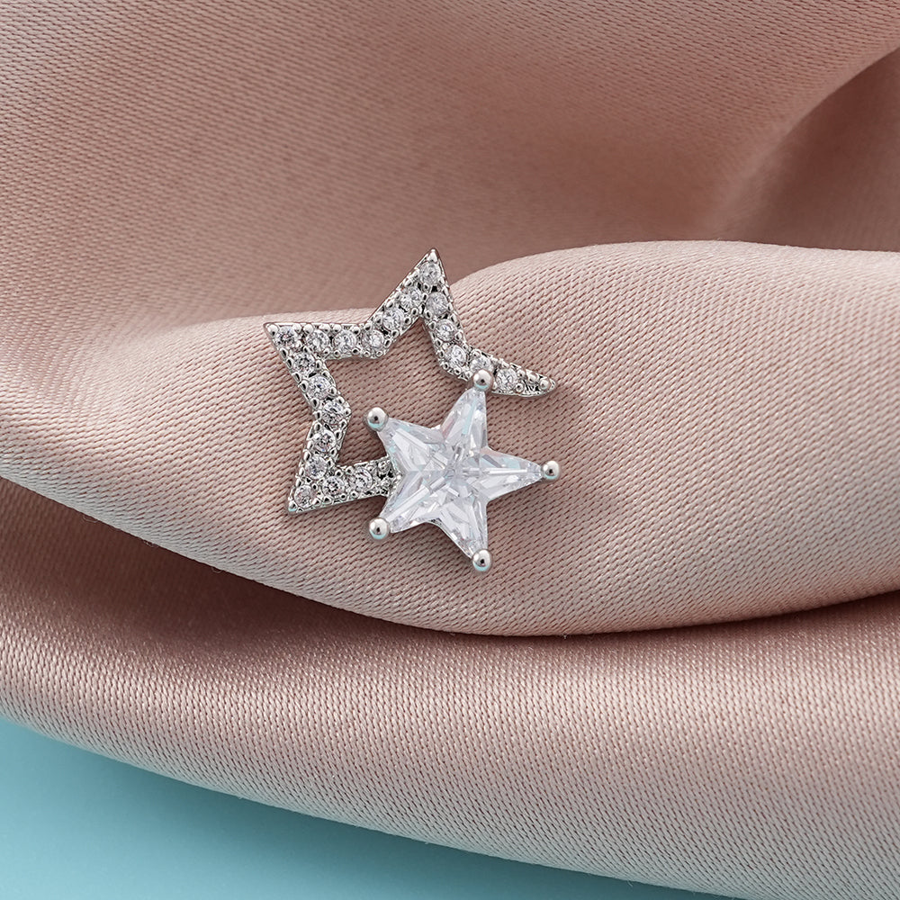 UIONEN Double Star Cubic Zirconia Stud Earrings for Daily Wear & Party Looks
