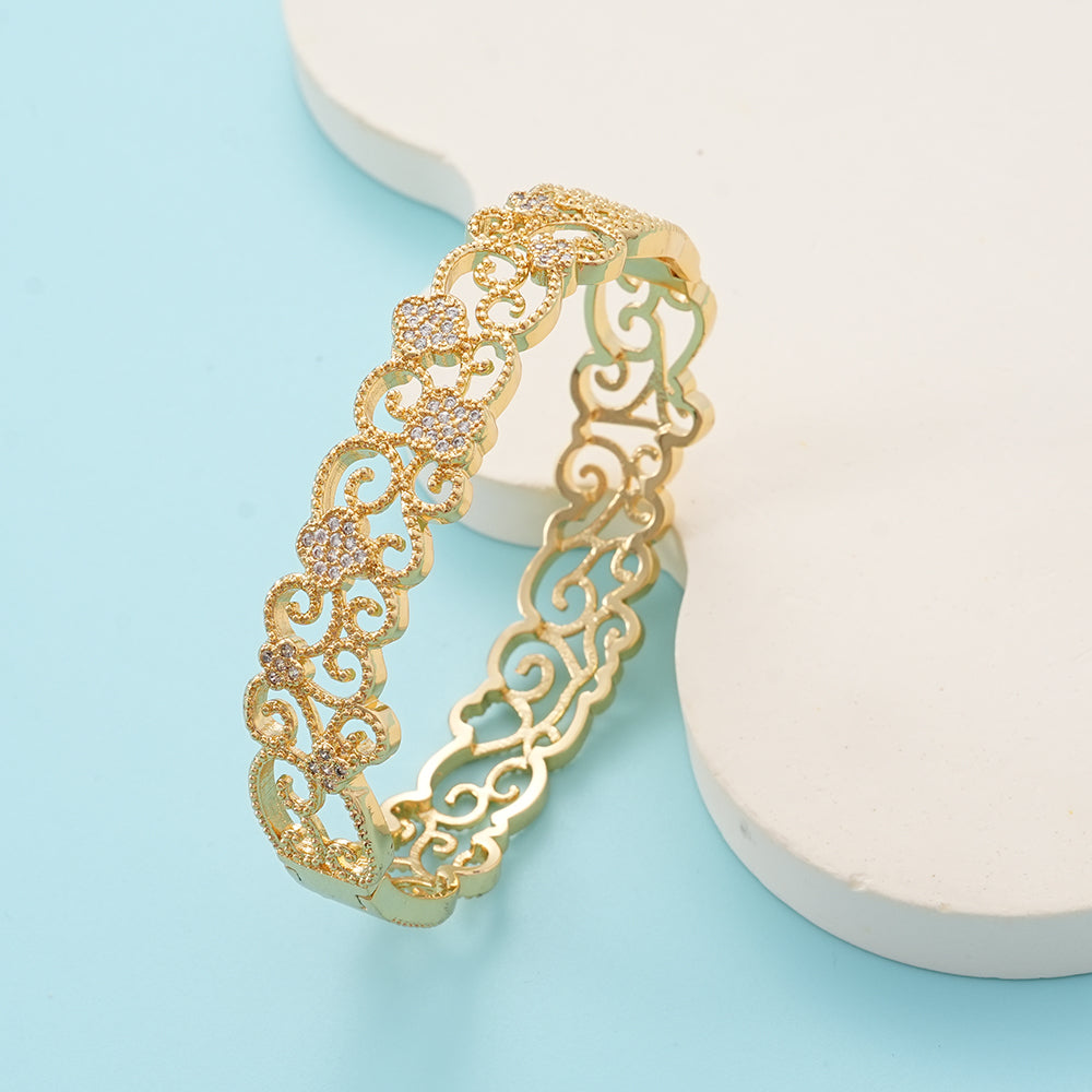 UIONEN Gold Filigree Cubic Zirconia Bangle Bracelets for Daily Wear & Party Events