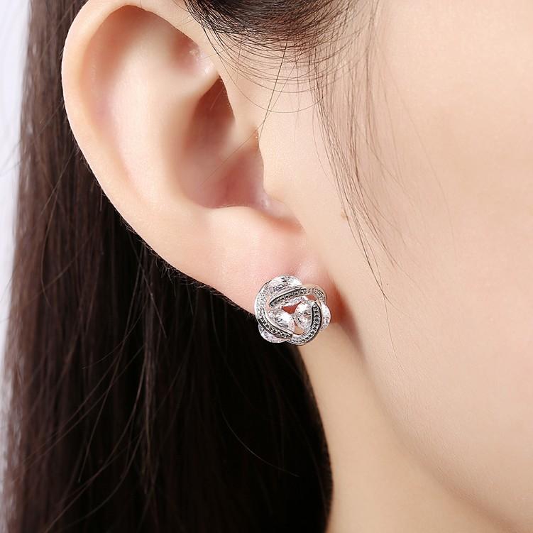 Luxe Crystal Mesh Knot Earrings Set in Silvertone ITALY Design
