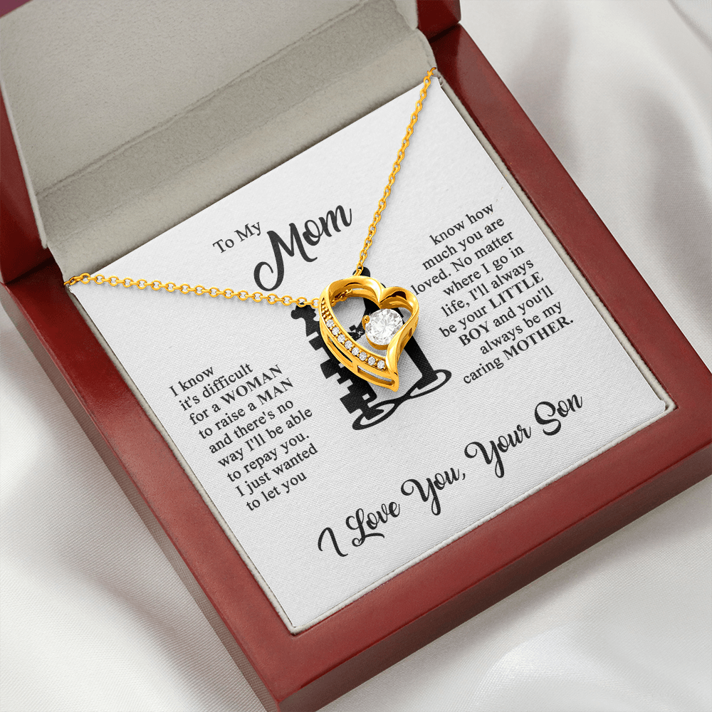 To My Mom - I Love You - Heart Necklace - Gold