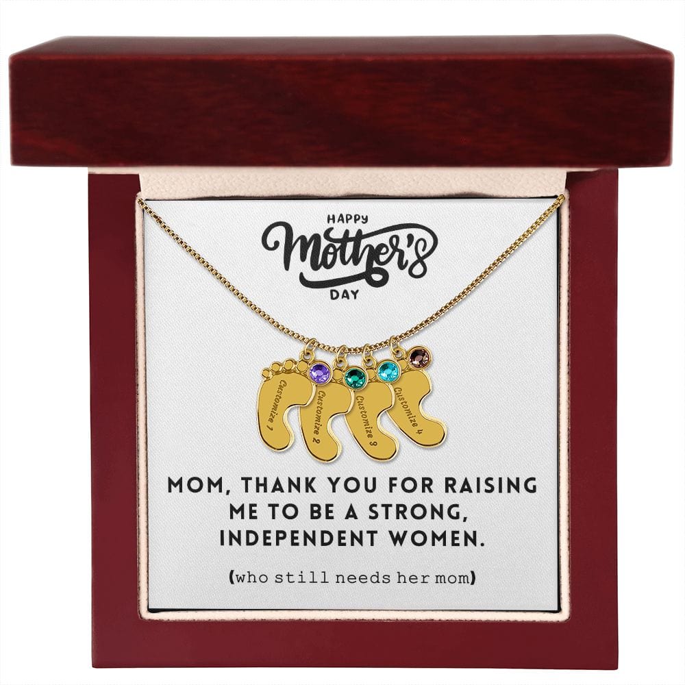 Mom, Thank You For Raising Me, Custom Baby feet Necklace With Birthstone