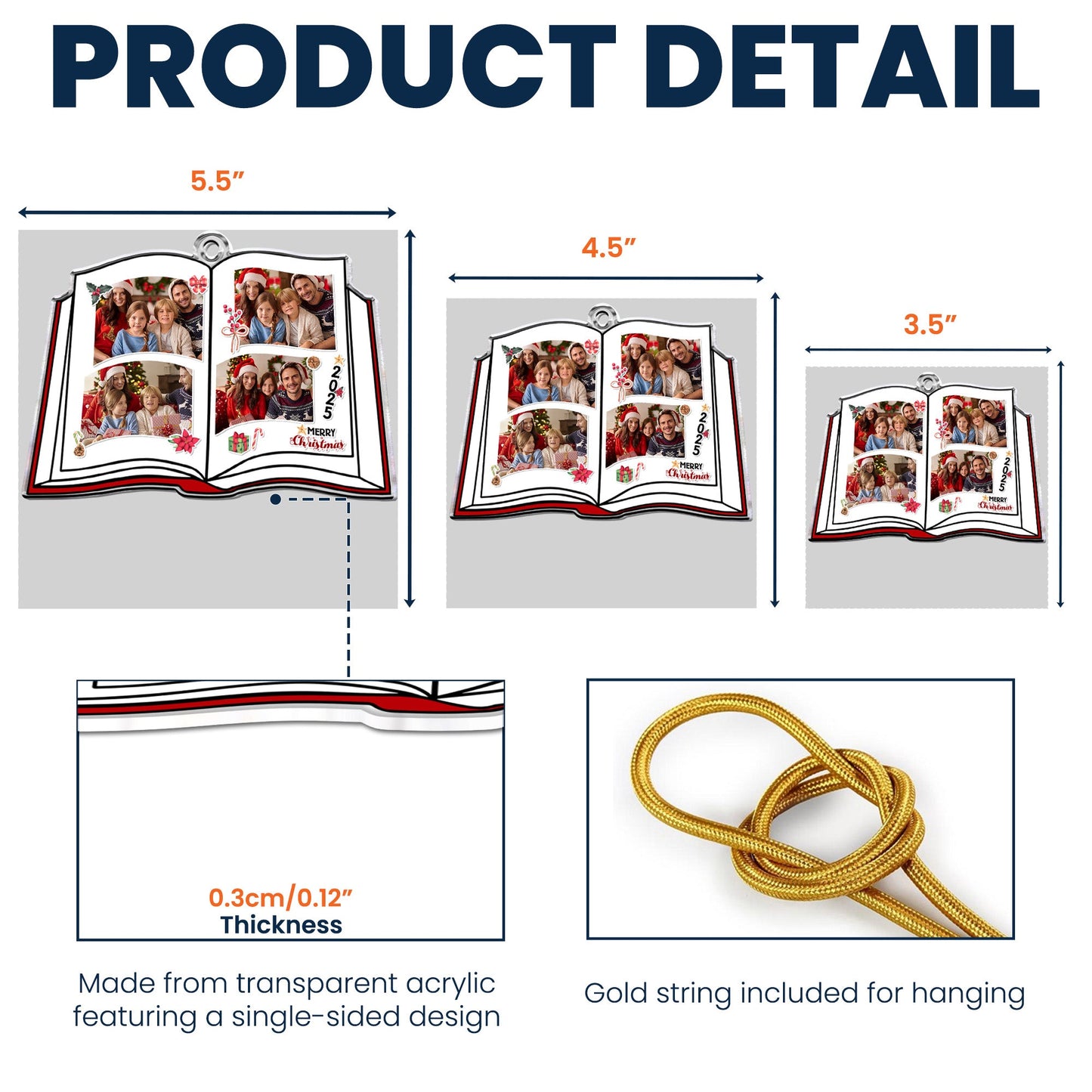 Book Shaped Christmas - Personalized Acrylic Family Photo Ornament