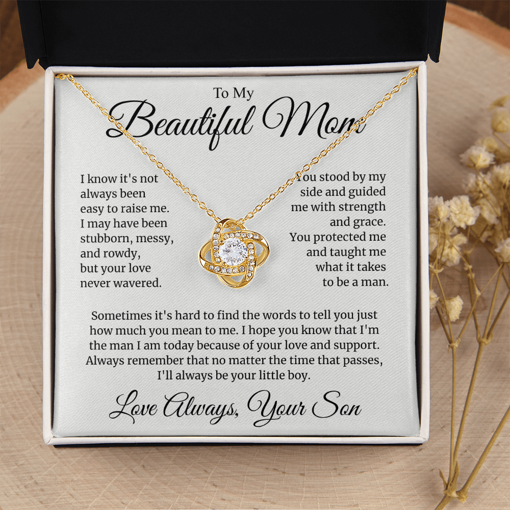 To My Wonderful Mom Love Knot Necklace - "You Are My Rock" Gift from Son