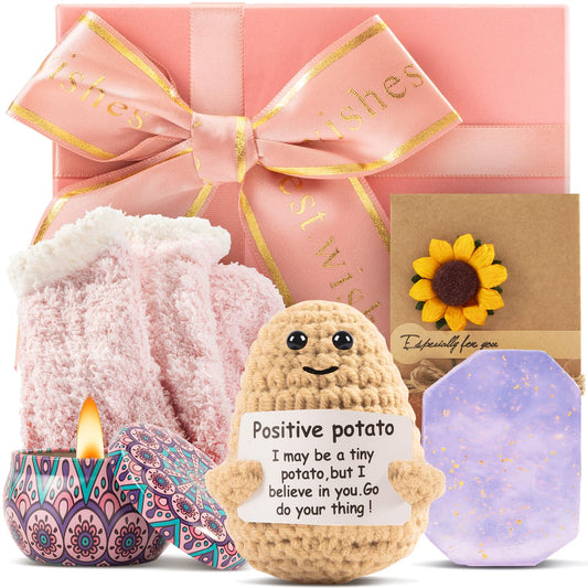 Positive Potato Dolls Self Care Set – Unique Birthday Gift for Mom & Women (Crochet & Positivity)