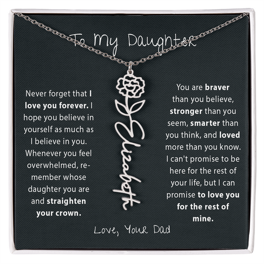 To My Daughter - Birth Flower Name Necklace