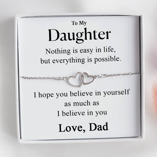 To my Daughter - linked together hearts bracelet