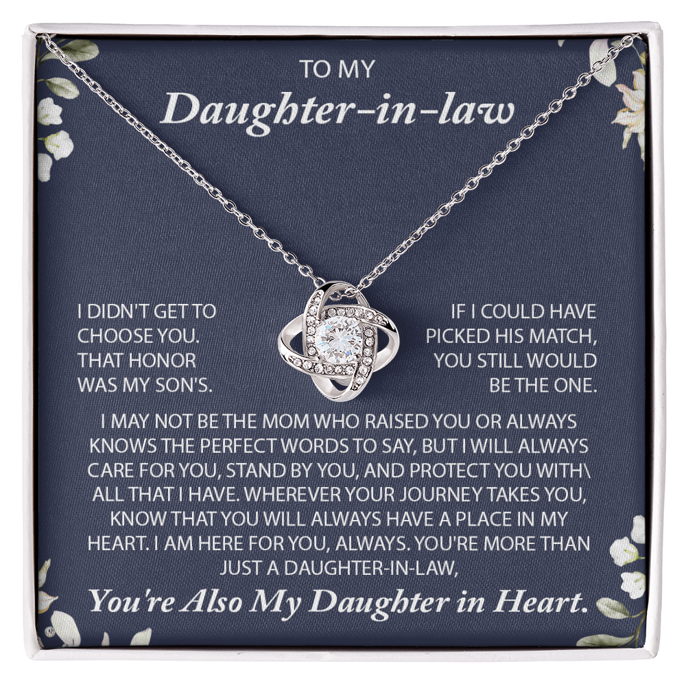 To My Daughter-in-law – “I Will Always Care For You, Stand By You” Love Knot Necklace