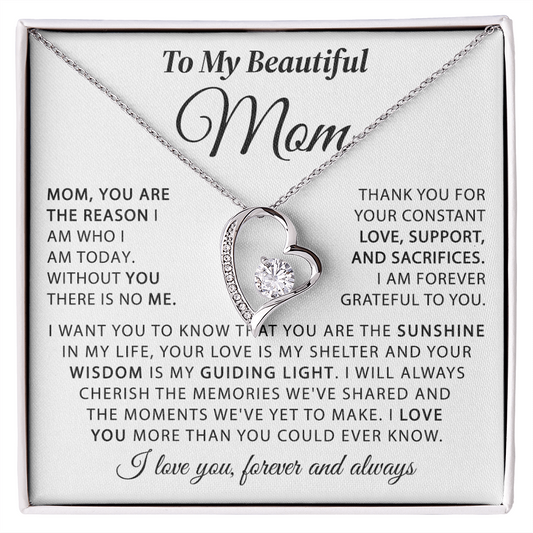 To My Beautiful Mom - The Sunshine in My Life - Heart Necklace