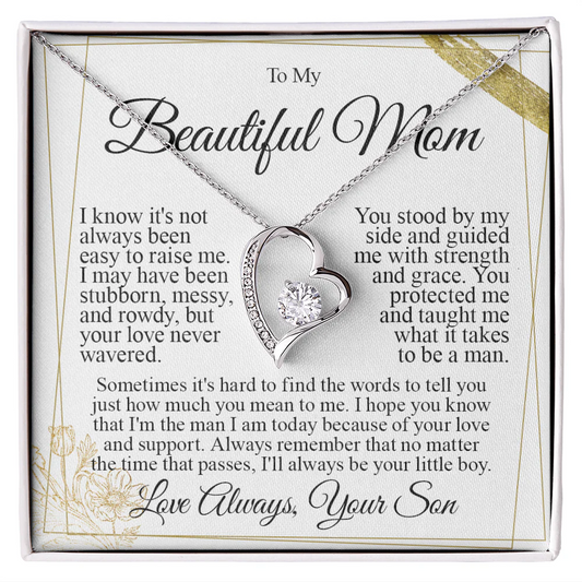 To My Mom - I Love You Heart Necklace