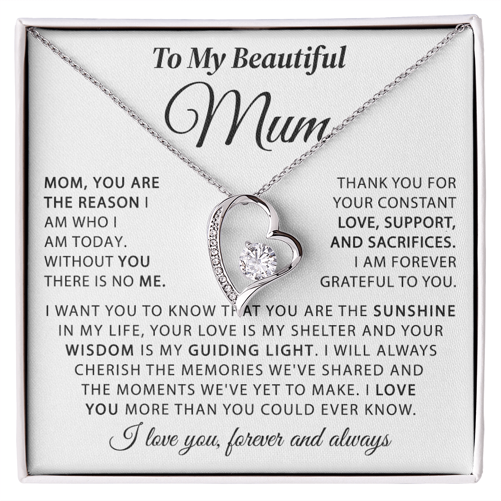 To My Beautiful Mum - The Sunshine in My Life - Heart Necklace
