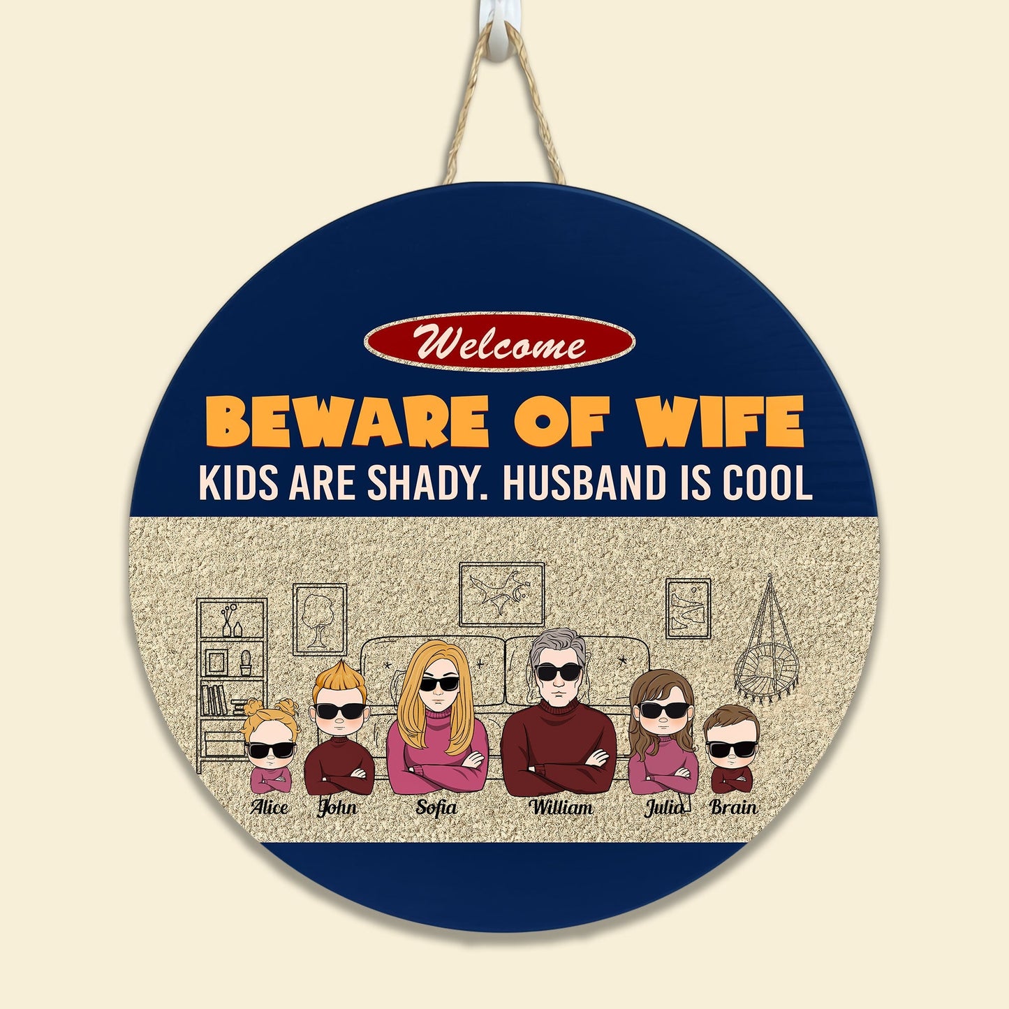 Beware Of Wife Kids Are Shady Husband Is Cool - Personalized Wood Wreath