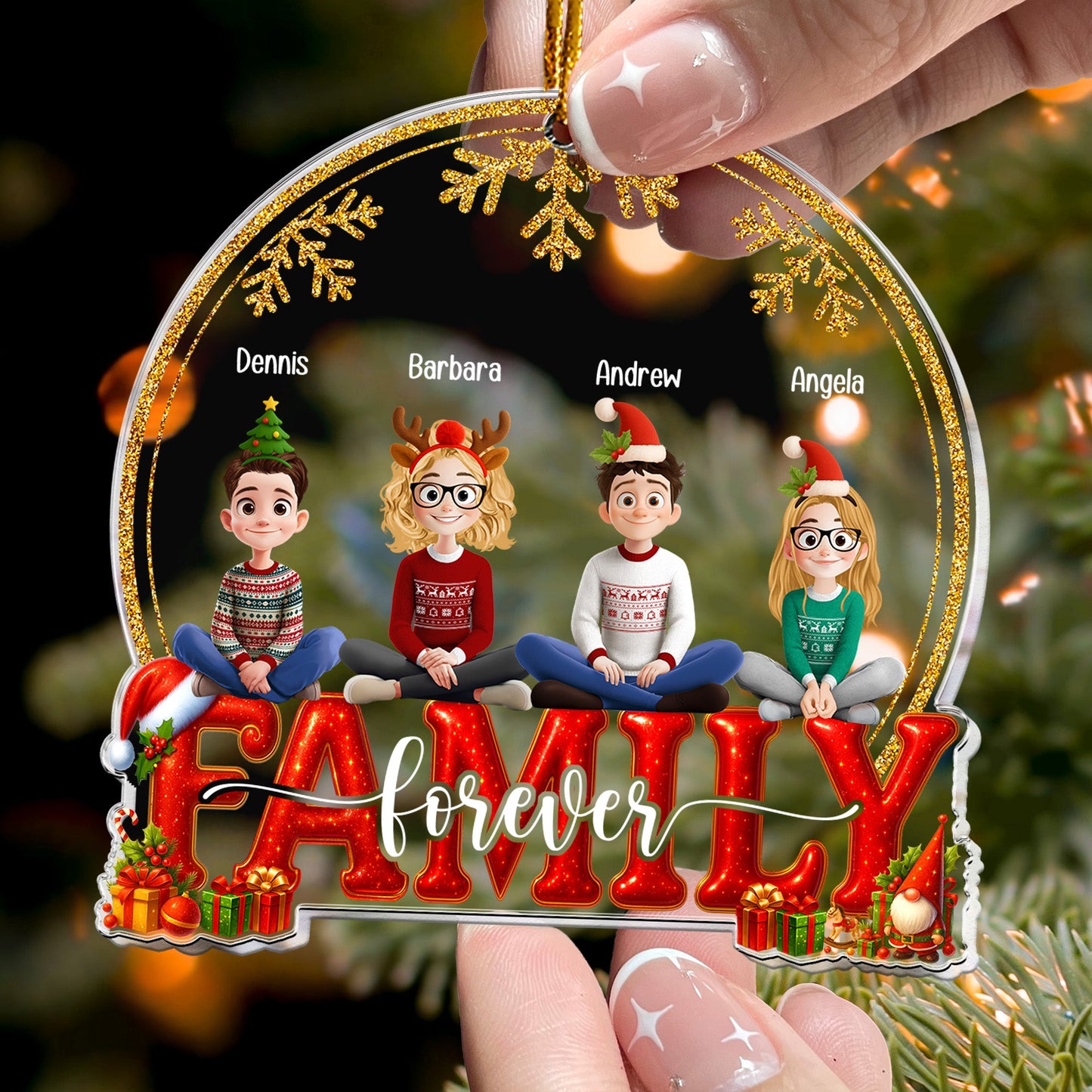 2025 Family, Siblings, Sisters Christmas Gold & Red - Personalized Acrylic Ornament