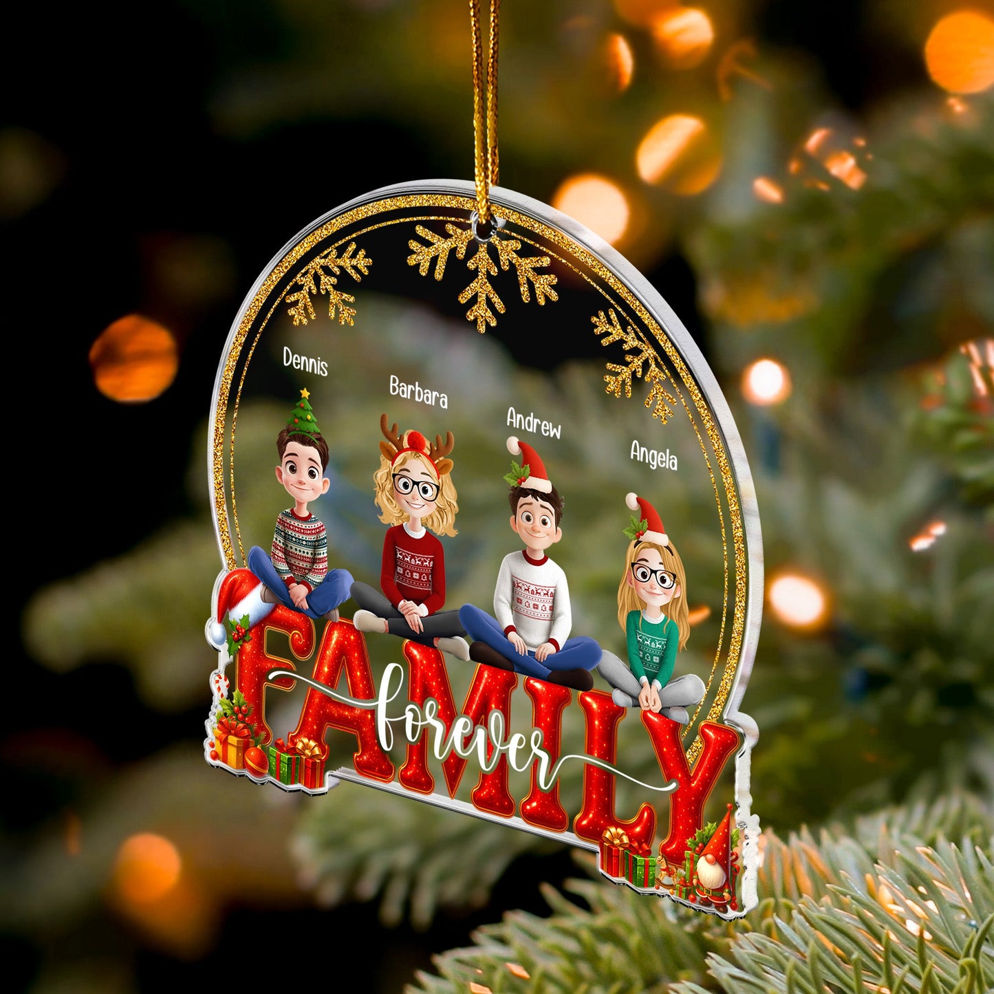 2025 Family, Siblings, Sisters Christmas Gold & Red - Personalized Acrylic Ornament