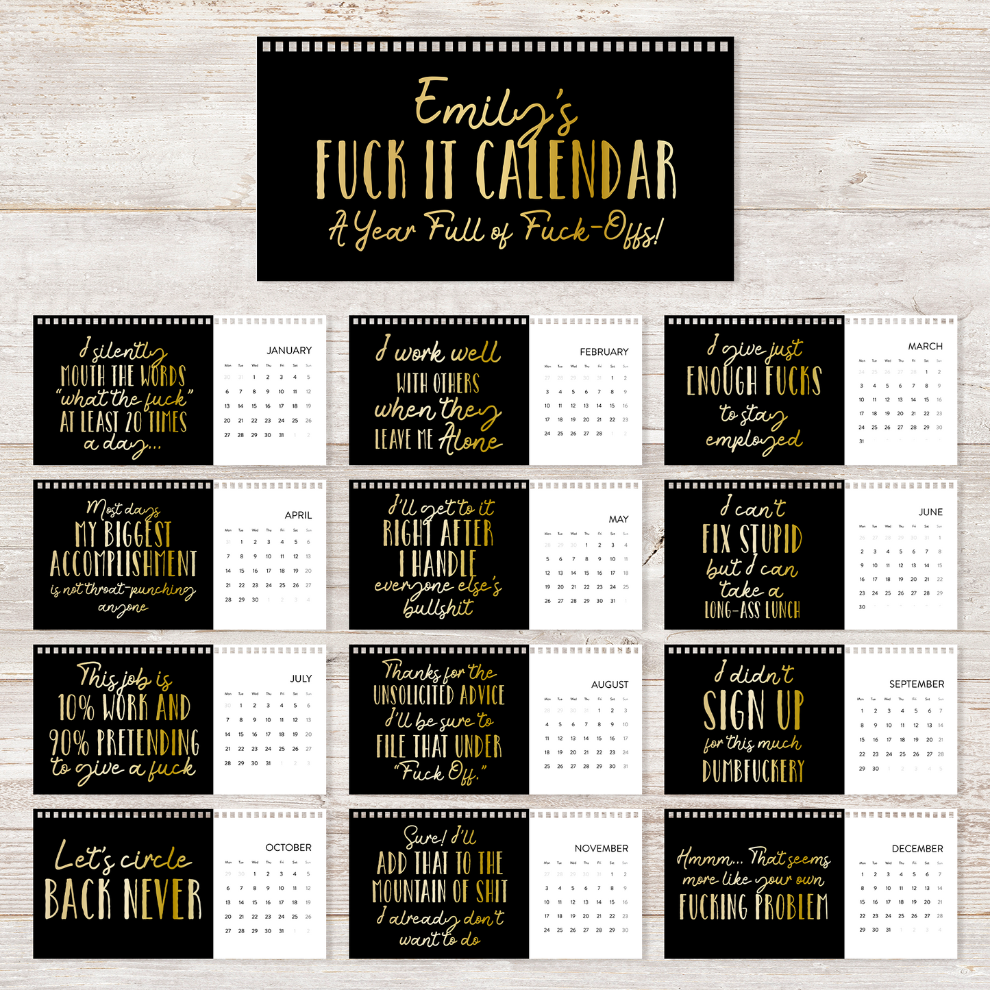 2026 Office Swear Word Funny Gag Gifts For Coworkers, Men, Women - Personalized Standing Desk Calendar 2026