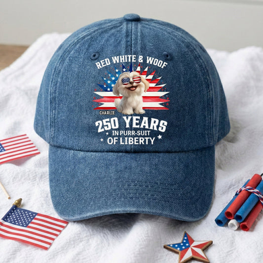 250 Years In Purr-Suit Of Liberty - Personalized Distressed Denim Cap